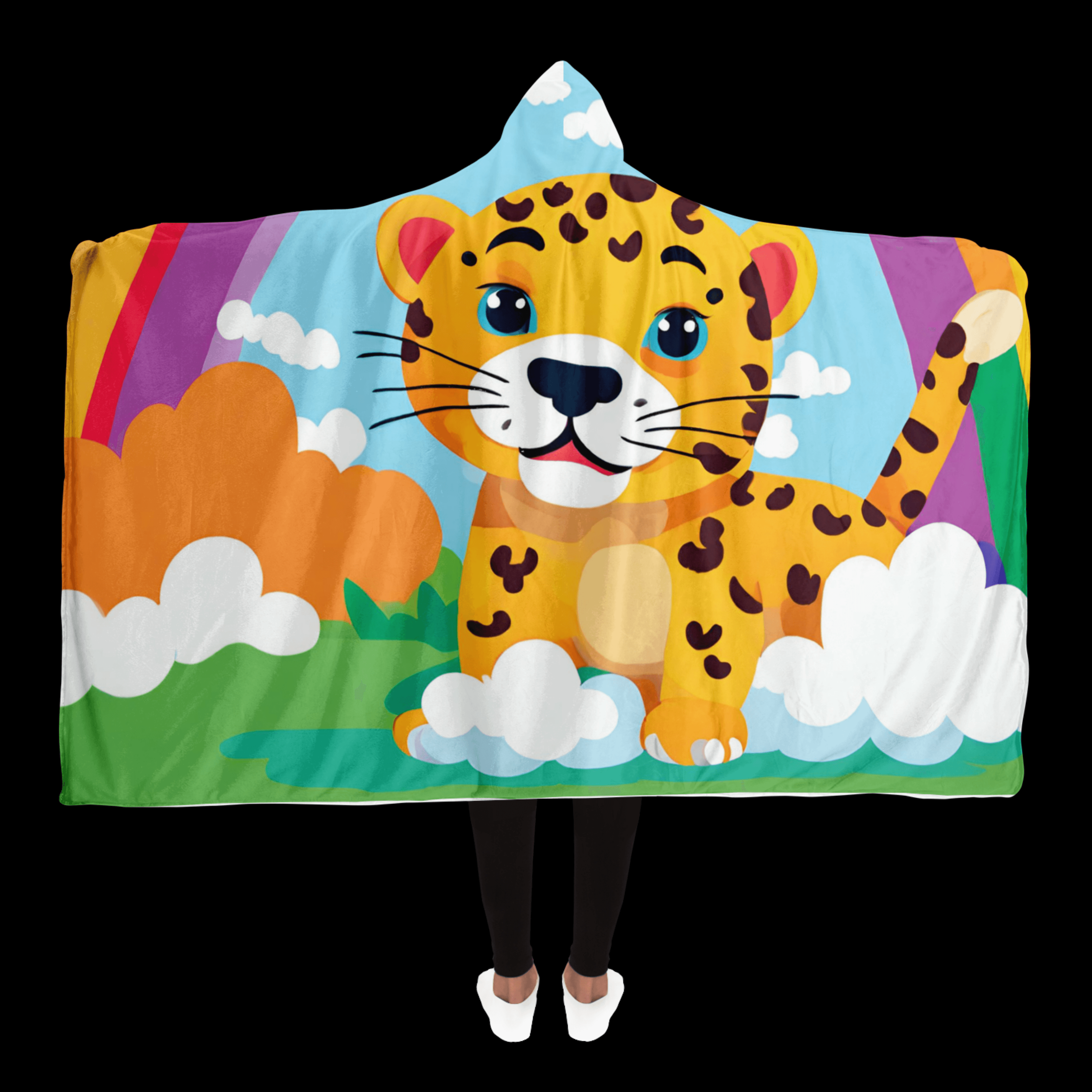 Süsses Leopardenbaby & Regenbogen Kapuzen-Decke