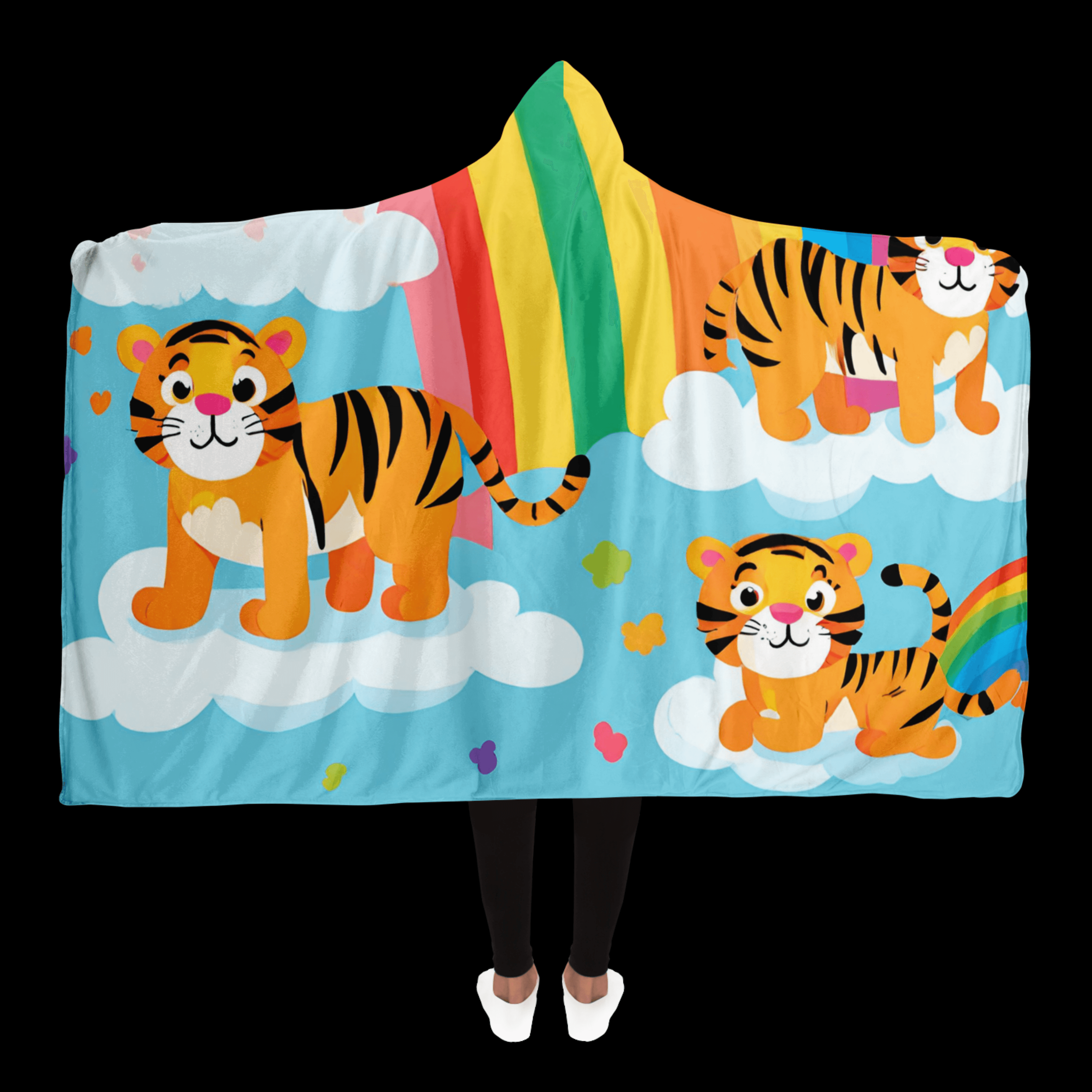 Tigerbabies & Regenbogen Kapuzen-Decke
