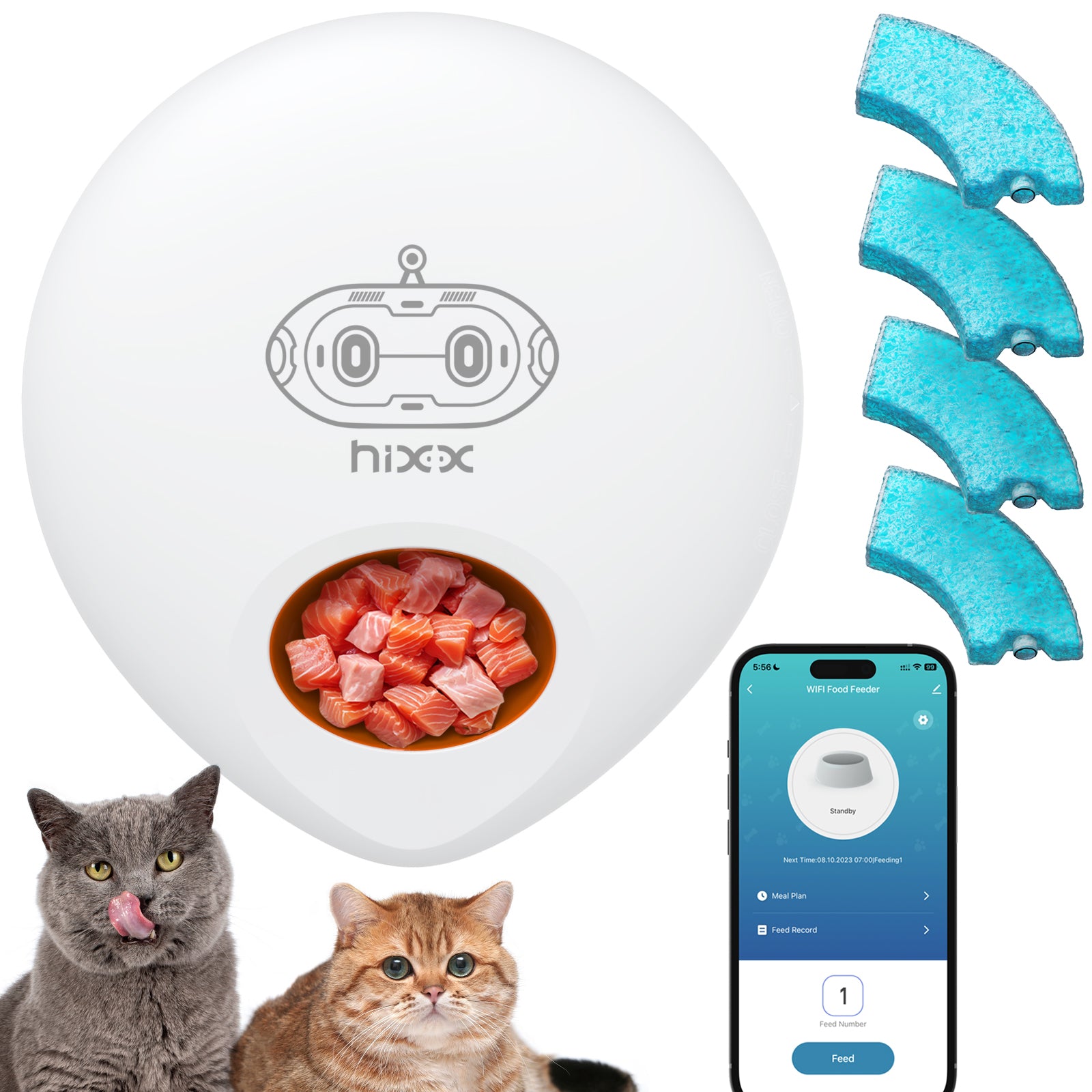 HIXX Automatic Pet Feeder for Wet & Dry Food, Total 5 Meal WiFi APP Scheduled Automatic Cat Feeder