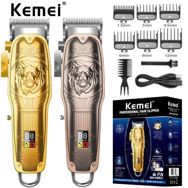 Kemei KM-TX2+Pg Professional Hair Cutting Machine Adjustable Blade Hair Clipper Metal Body Carbon Steel Electric Hair Trimmer