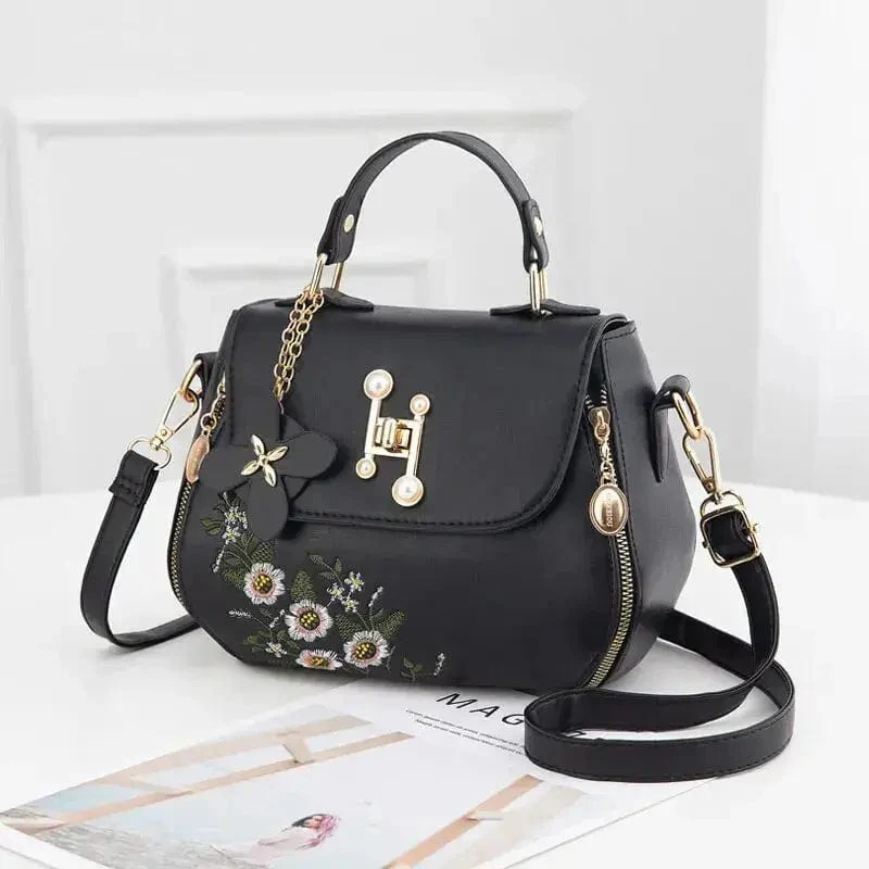 Women Embroidery Satchels Handbags Fashion Flap Top-handle Bags Portable Purse Tote Bags Trendy Shoulder Bag Crossbody Bag