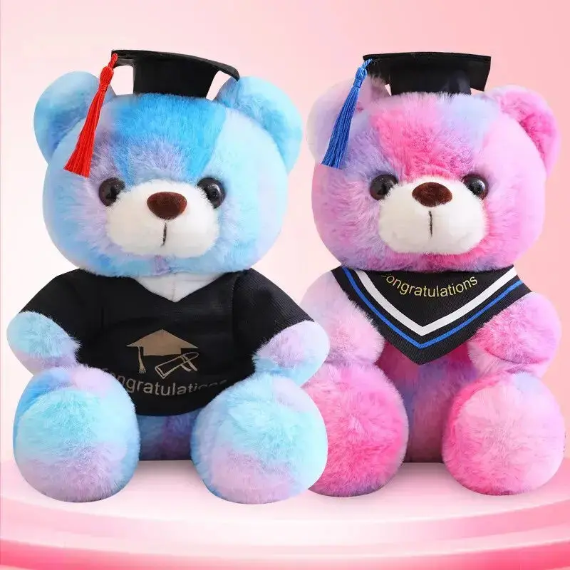 New Tie Dyed Graduation Teddy Bear Plush Toy Image Design Little Bear Children's Birthday Surprise Gift Girl Selected Toys