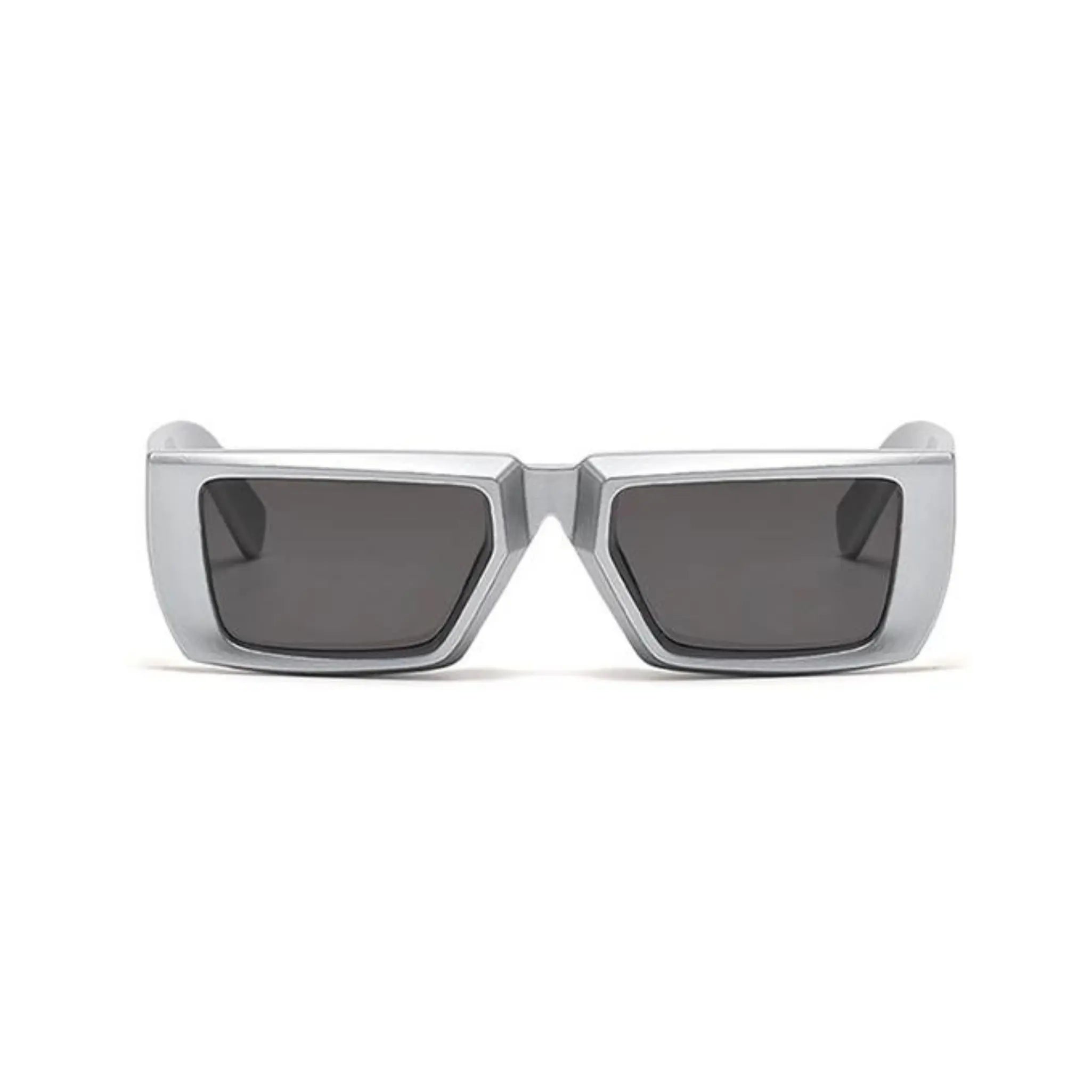 Futuristic Series Street Wear Y2K Rectangle Sunglasses - Stardust Steel Silver