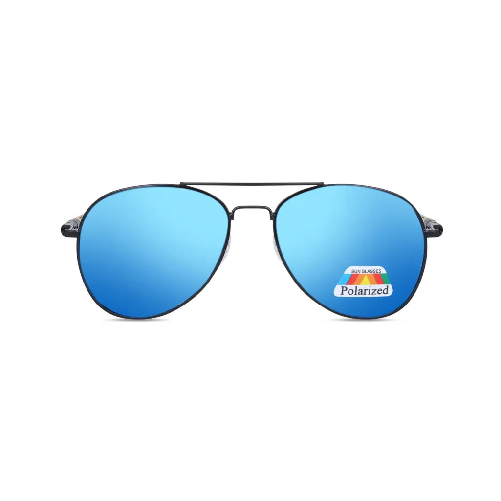 PoshPilot Klassic Series Polarized Aviator Sunglasses For Men & Women - Black Frame Blue Mirrored Lens