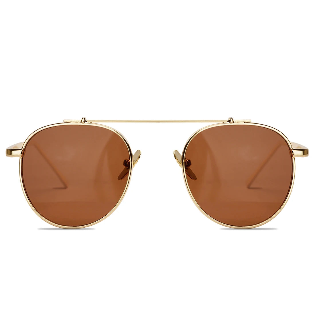 DISC Series Metal Frame Round Sunglasses - Gold Brown