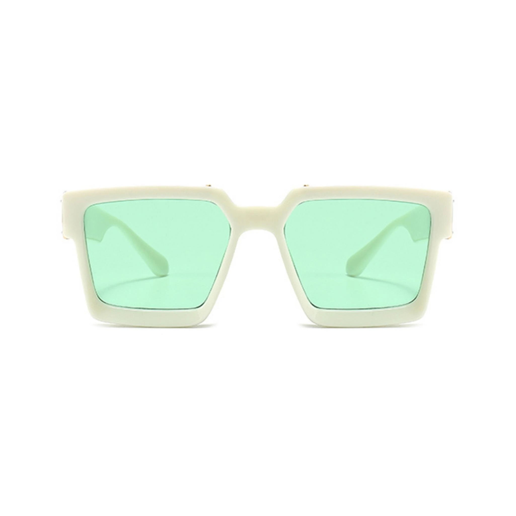 Monster Series UV Protected Square Sunglasses - White Frame Green Lens