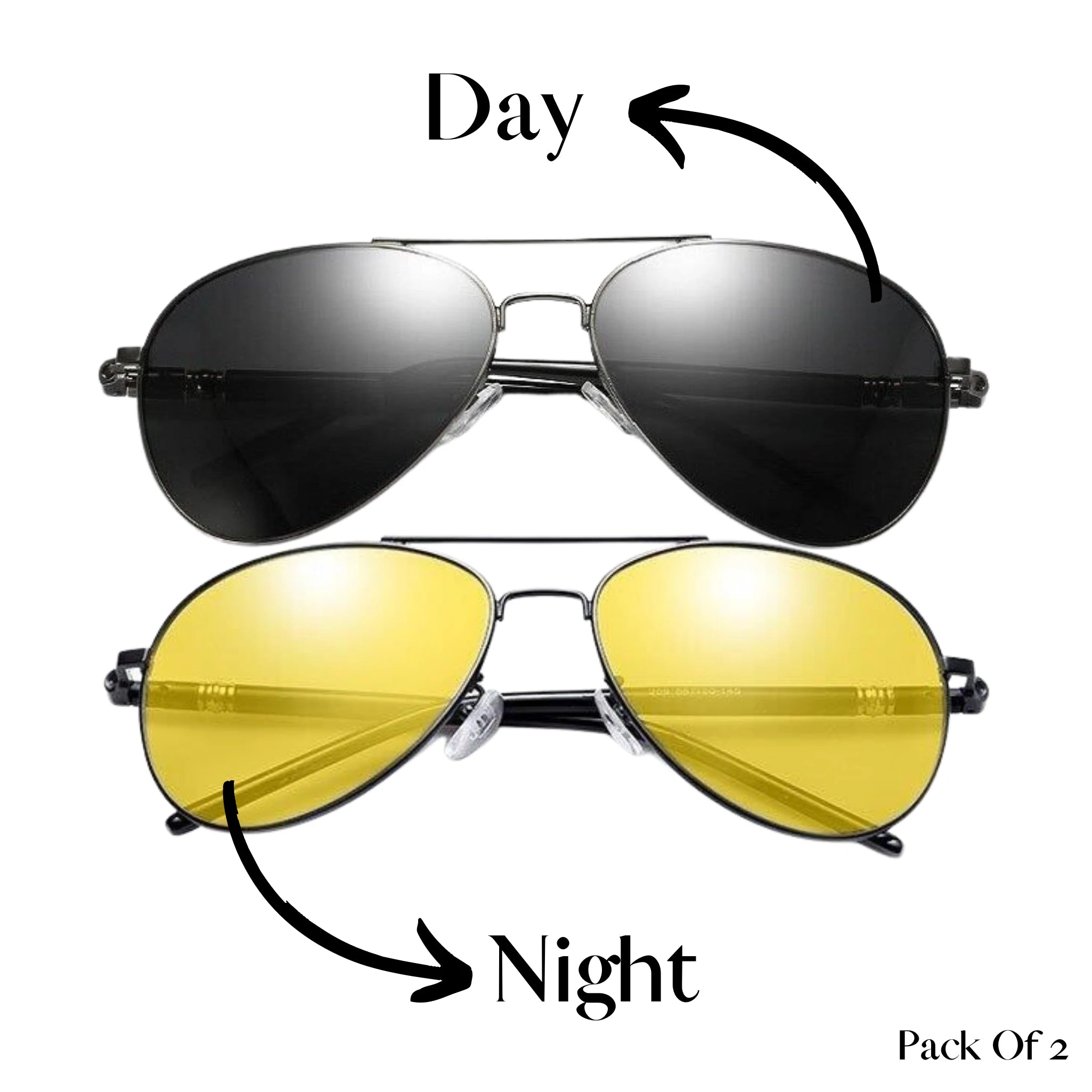 PoshPilot Klassic Series Day & Night Driving Aviator Sunglasses For Men & Women - Black & Yellow