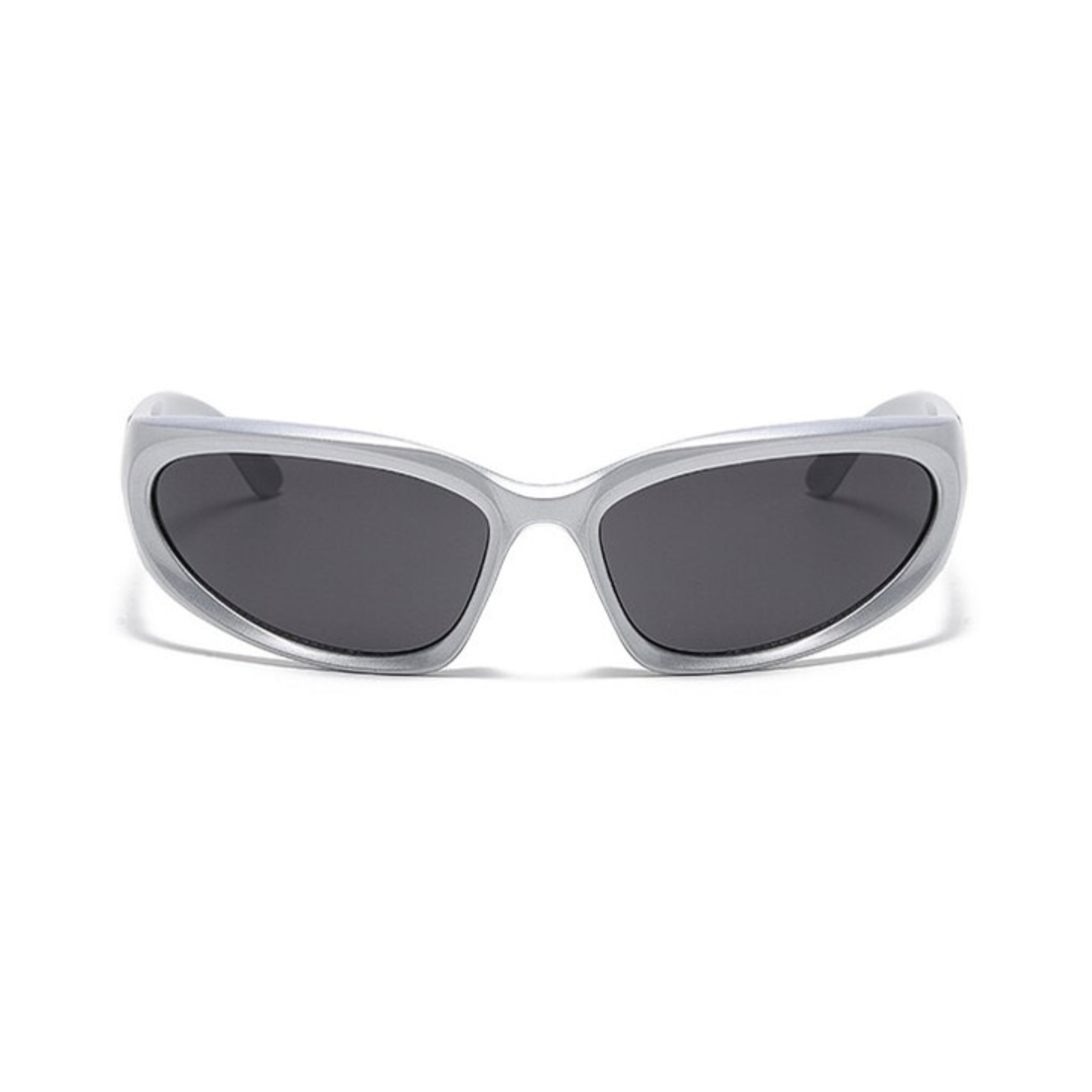 Futuristic Series Y2K Wraparound Sunglasses - Silver Frame Grey Lens