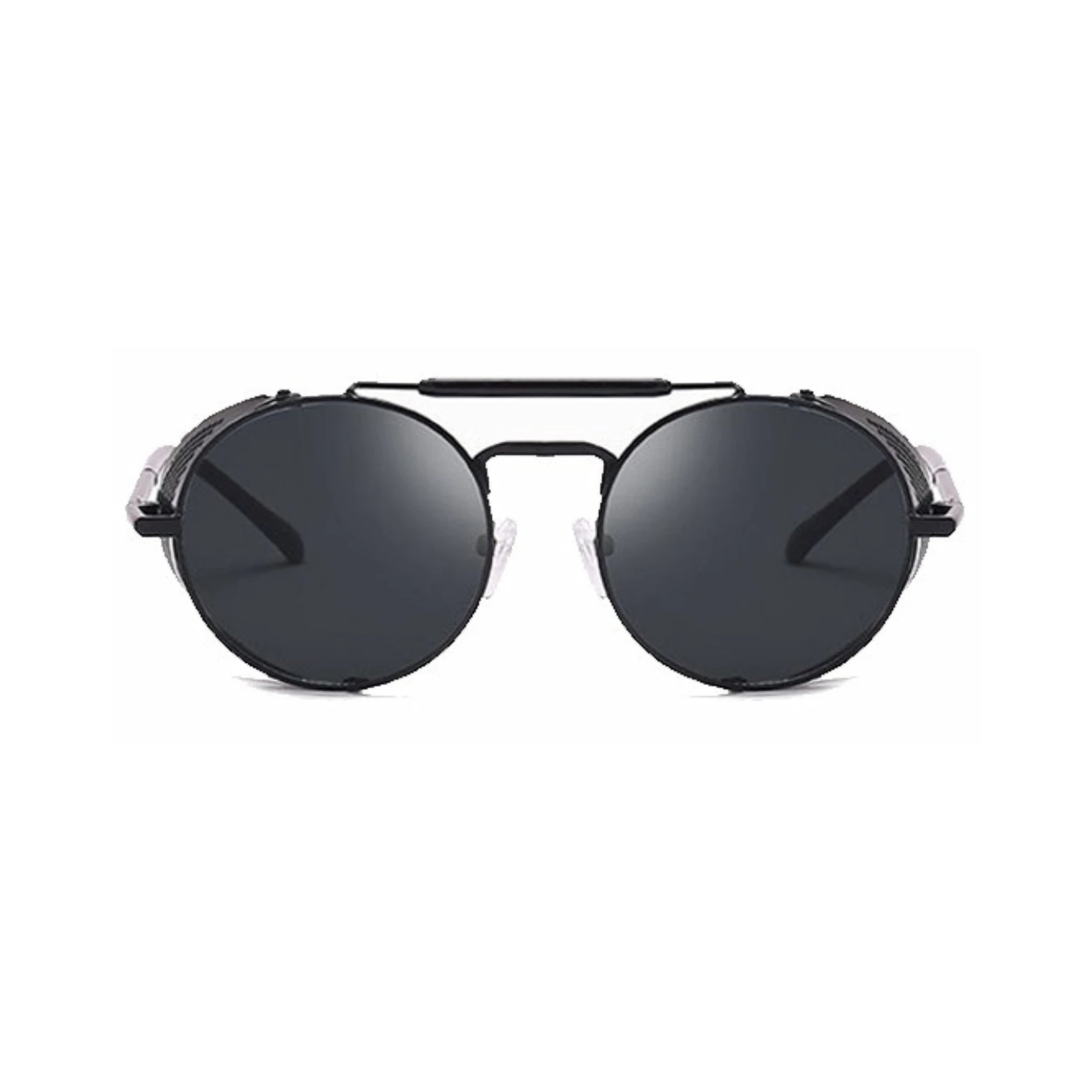 DISC Series Steampunk Side Shield Round Sunglasses - Black