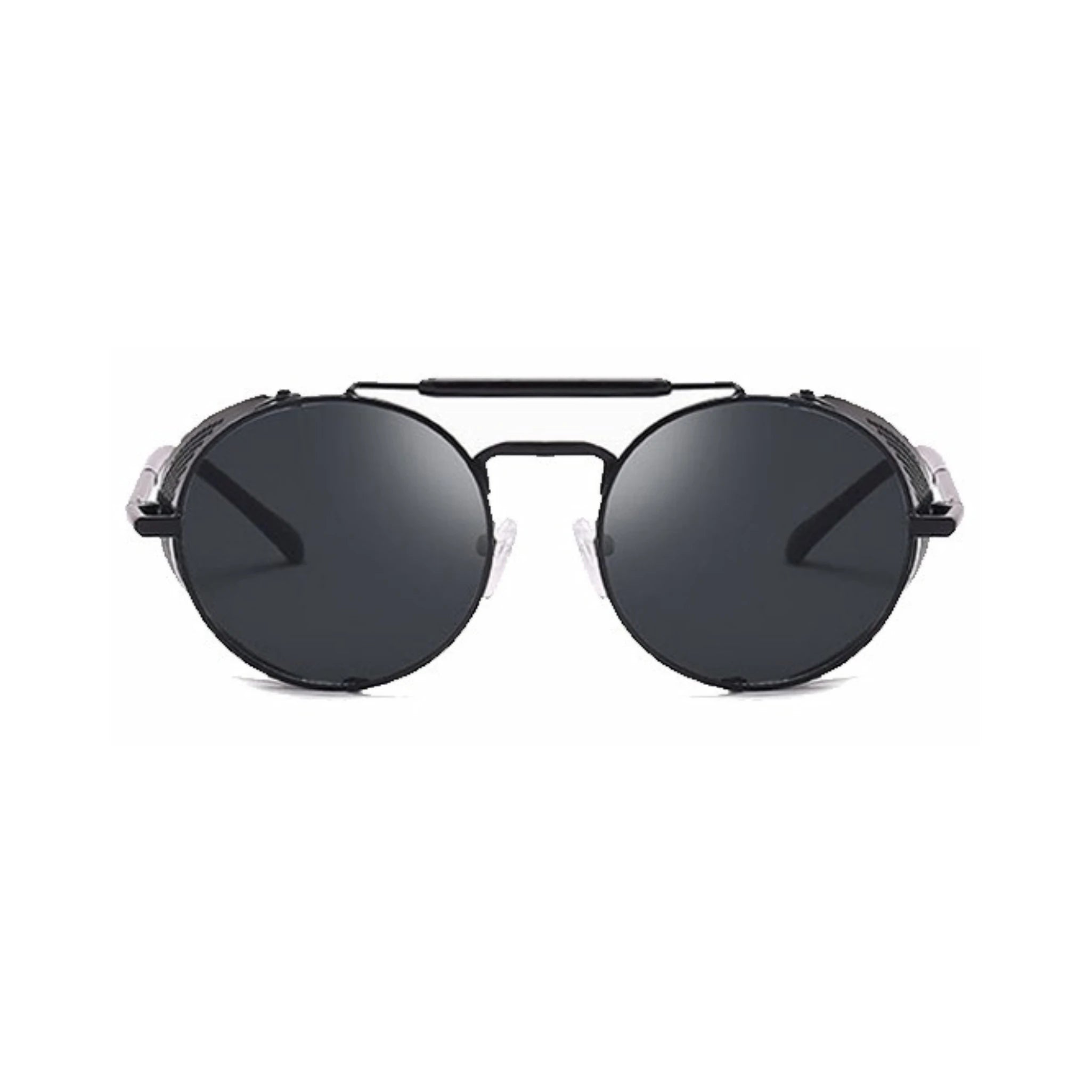 DISC Series Steampunk Side Shield Round Sunglasses - Black