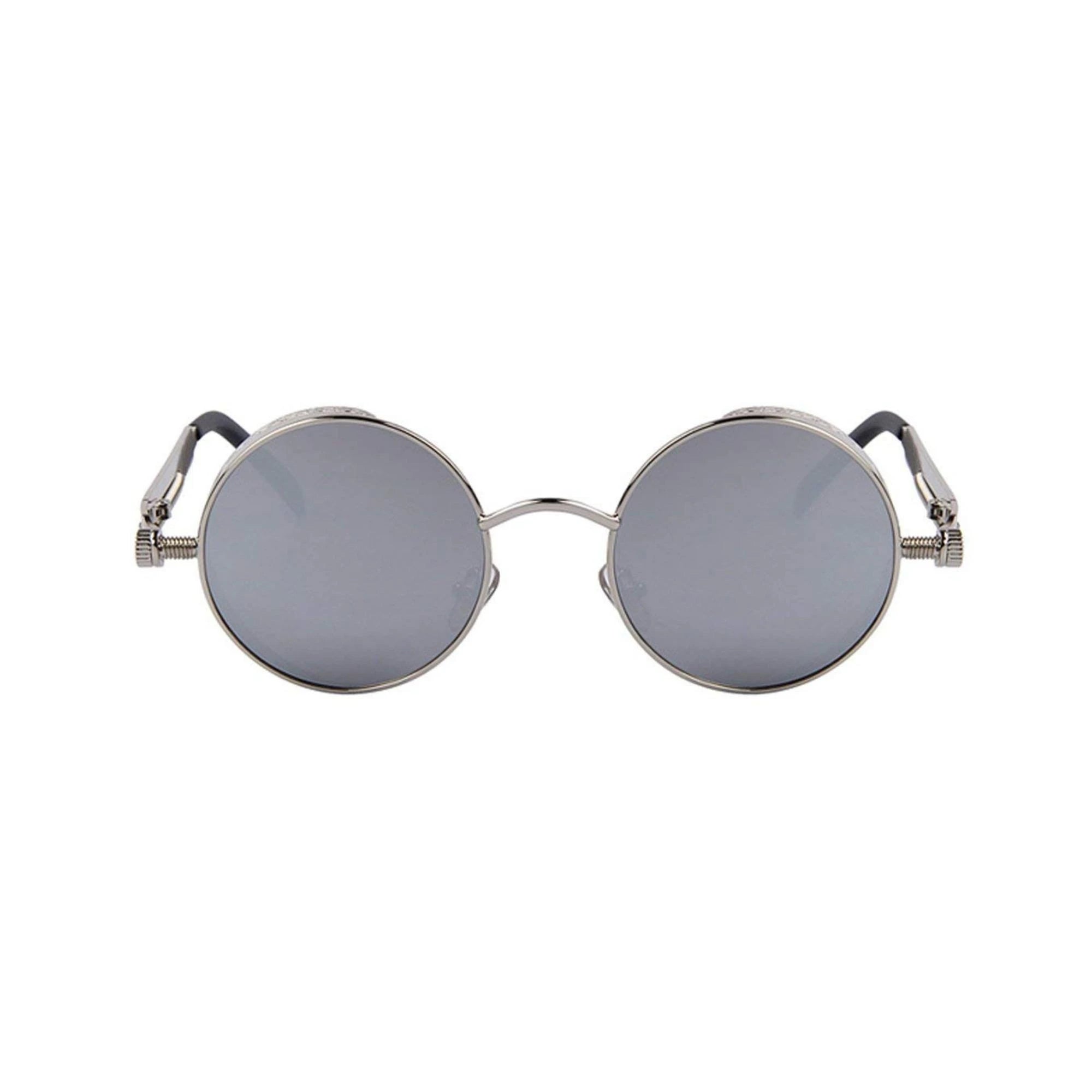 DISC Series Round Steampunk Sunglasses - Silver Frame Silver Mirrored Lens