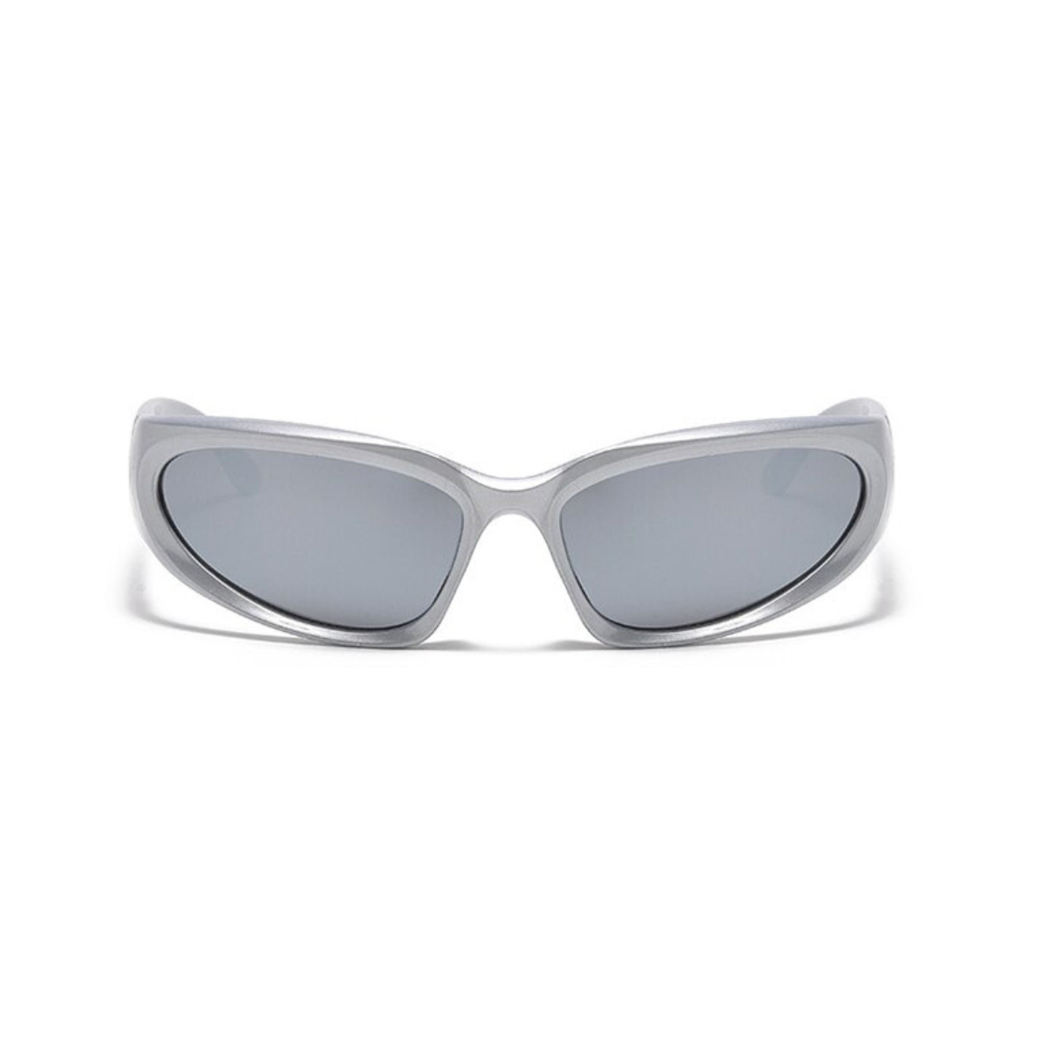 Futuristic Series Y2K Wraparound Sunglasses - Silver Frame Silver Mirrored Lens