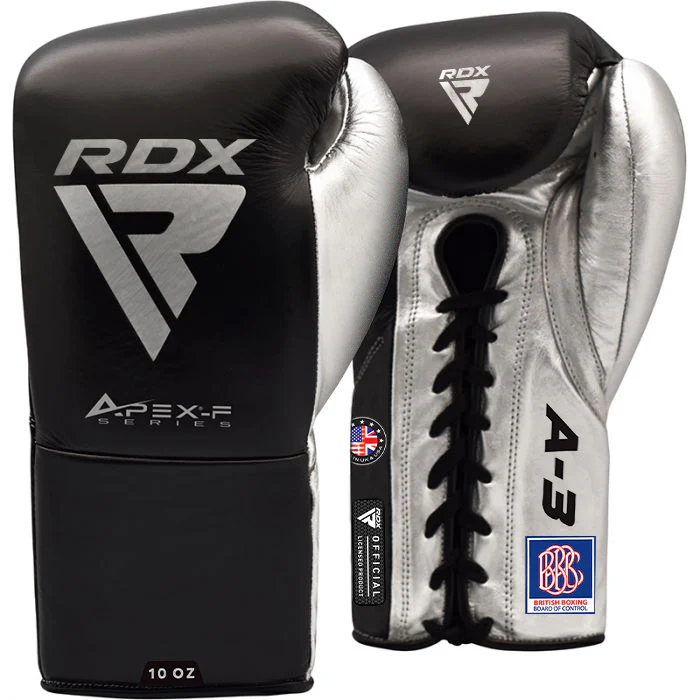 RDX A3 Fight Lace Up Leather Boxing Gloves BBBOFC/BIBA/WBF/NYAC /NEVADA APPROVED