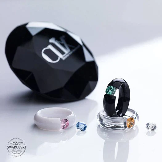 CLIX© | 3er-Set White/Crystal/Black Ring inkl. 5 Swarovski-Zirkonia