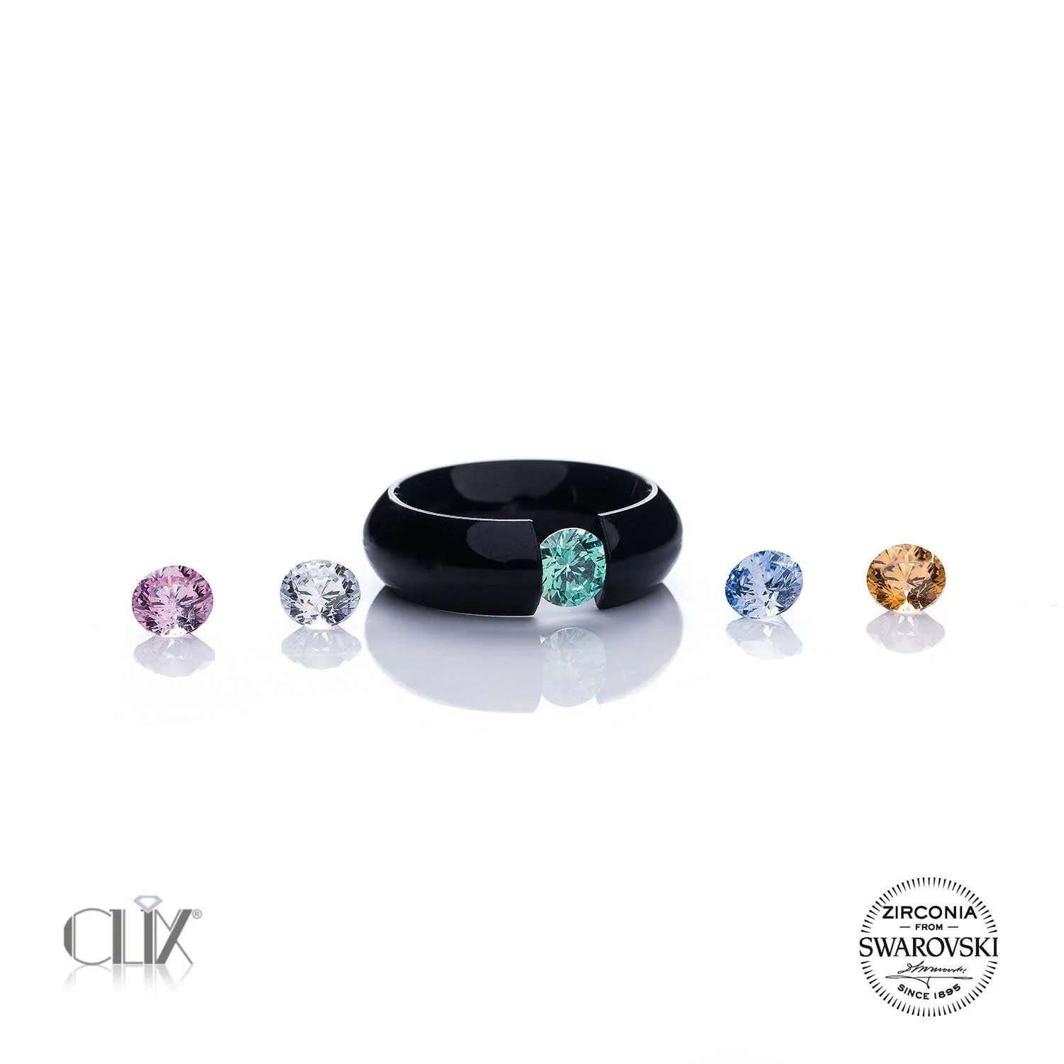 CLIX© | 1 Black Ring inkl. 5 Swarovski-Zirkonia