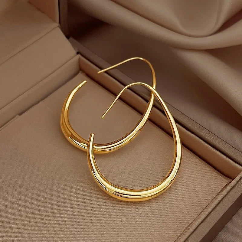 925 Silver Needle Geometric Oval Hoop Earrings