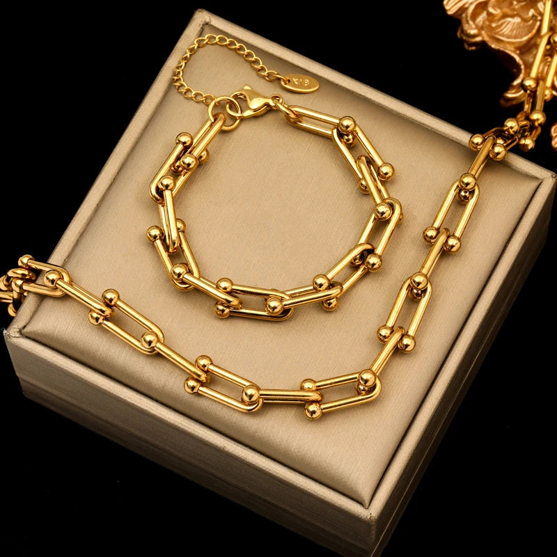 Stainless Steel Gold Color Necklace and Bracelet