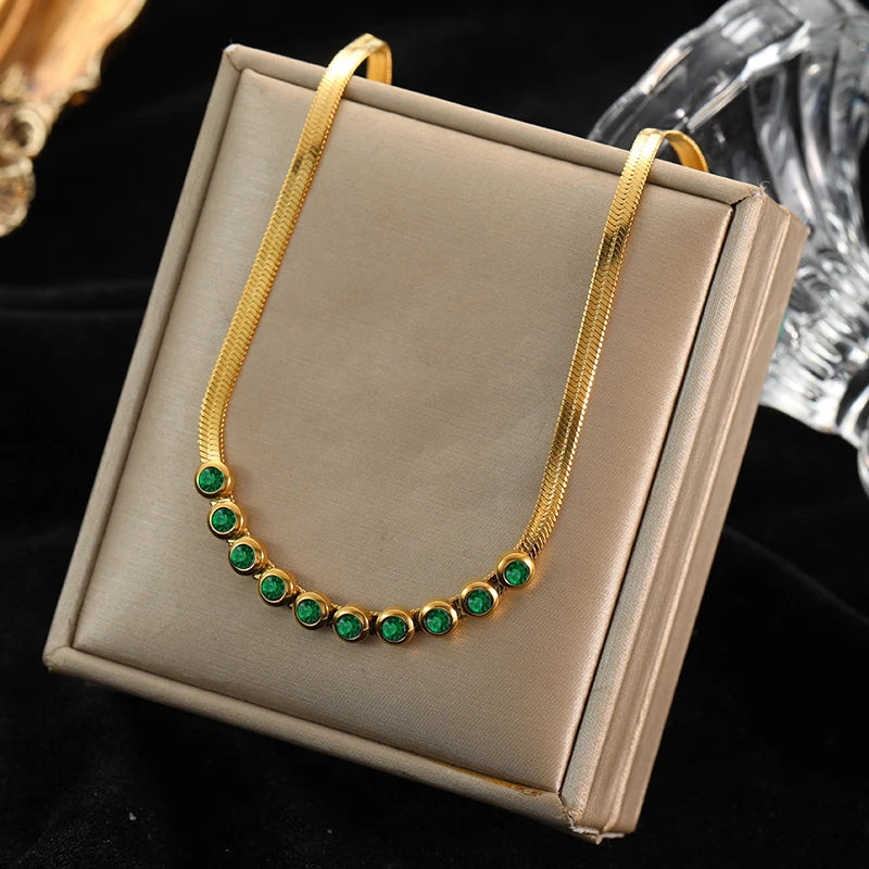 Stainless Steel Green Zircon Necklace