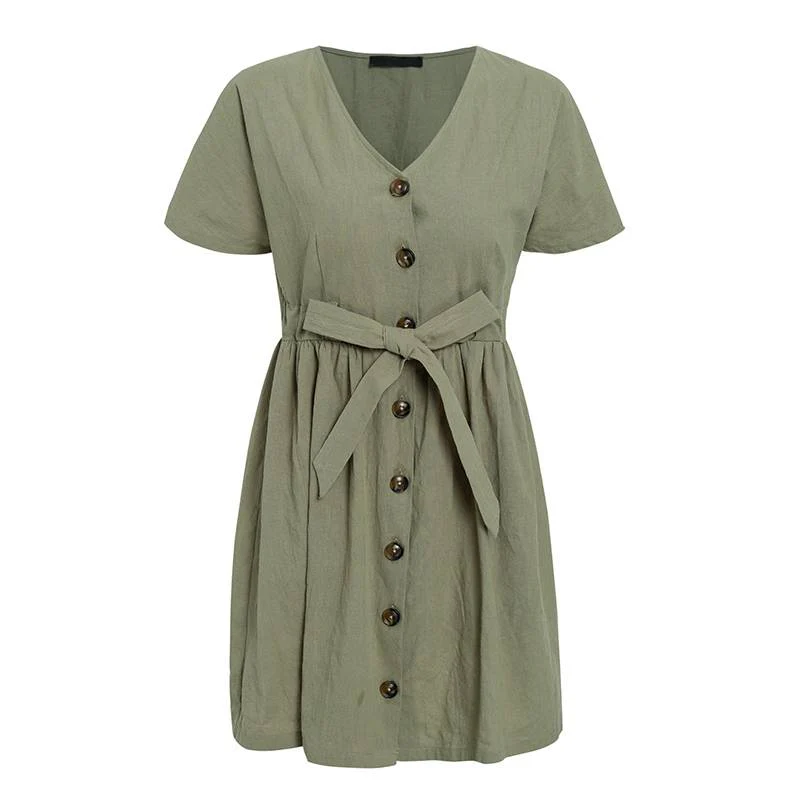 Cotton Casual V-Neck Dress