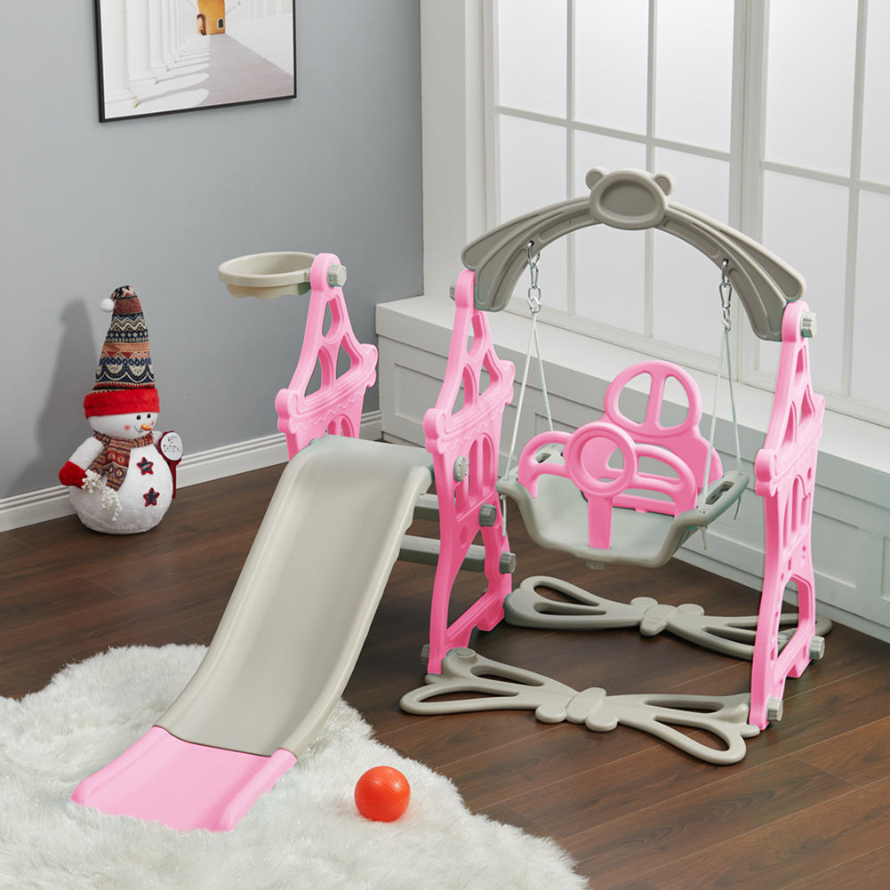 Pink Indoor and Outdoor Swing and Slide Set for Kids