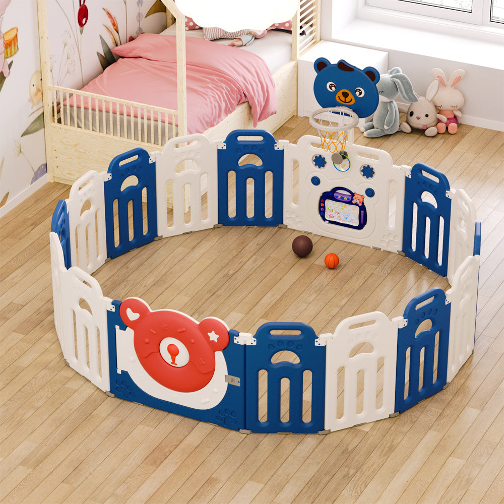 Blue and White Foldable Child Playpen Kids Safety Gate