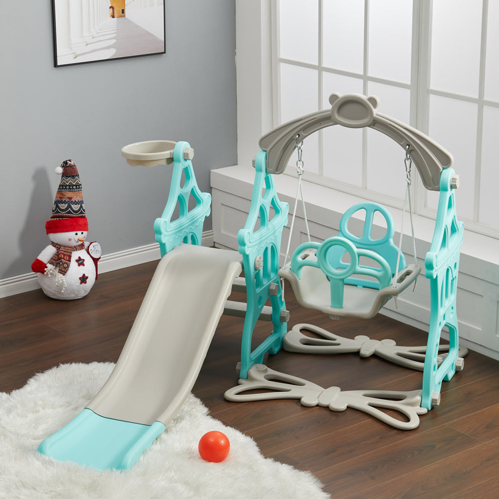 Green Indoor and Outdoor Swing and Slide Set for Kids