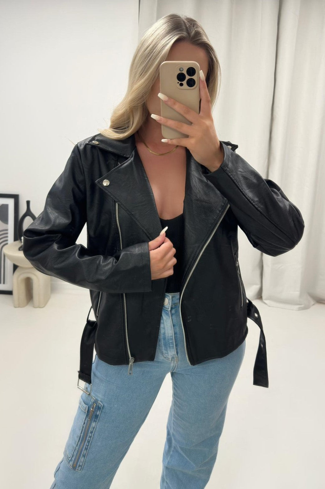 Black Faux Leather Oversized Biker Jacket