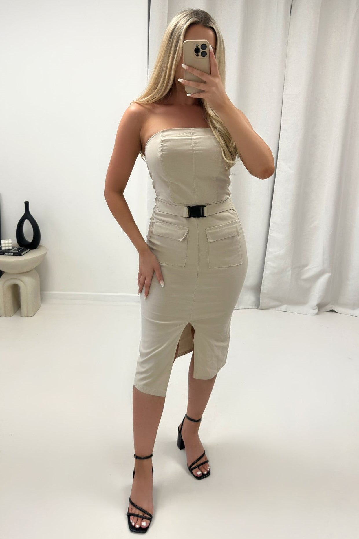 Bandeau Stretch Fit Belted Cargo Midi Dress - 3 colours