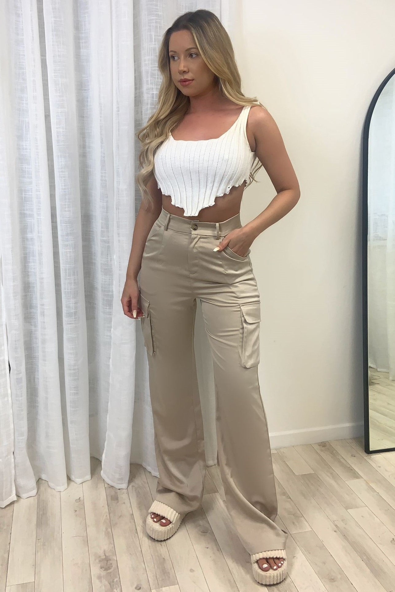 High Waisted Satin Cargo Trouser - 3 colours