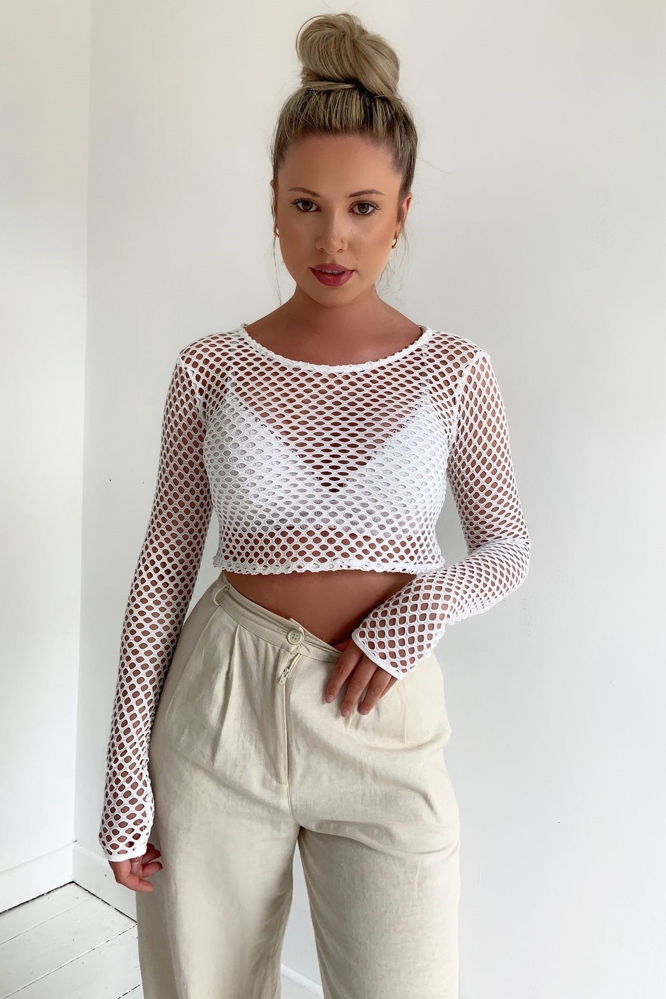 Longsleeve Fishnet Crop Top