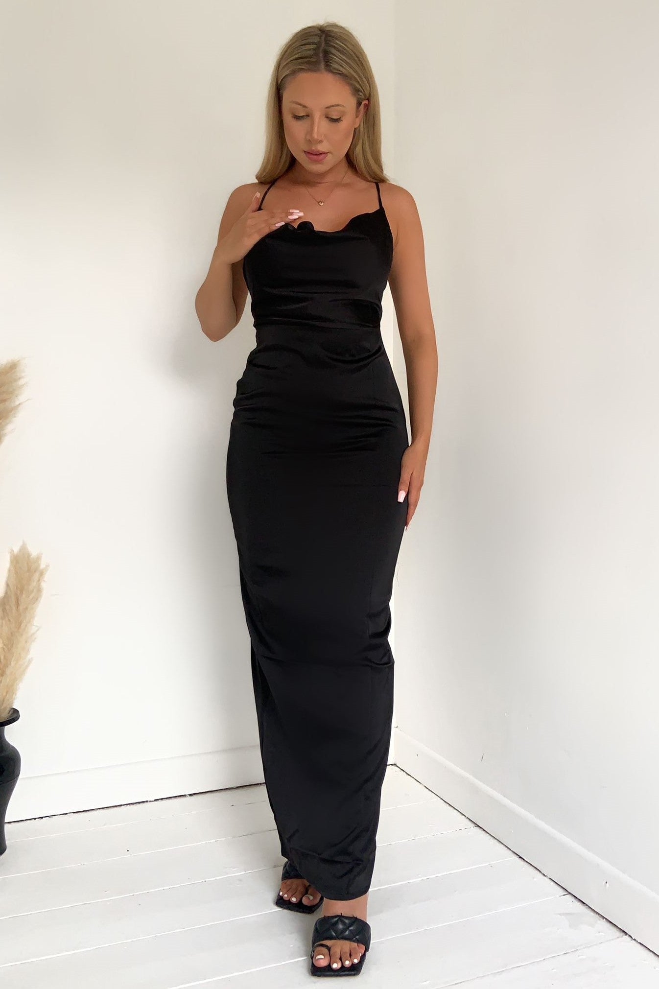 Strappy Luxe Satin Cowl Neck Maxi Dress - 4 colours