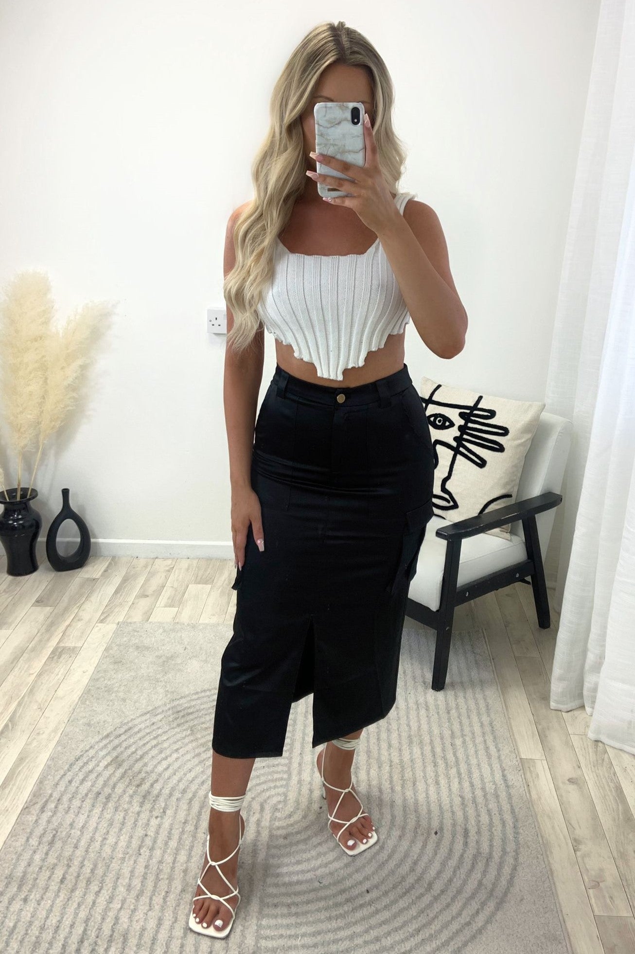 Satin High Waisted Cargo Midi Skirt - 2 colours