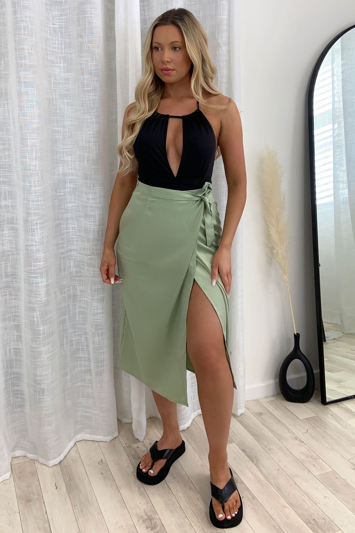 Satin Wrap Midi Skirt - 2 colours