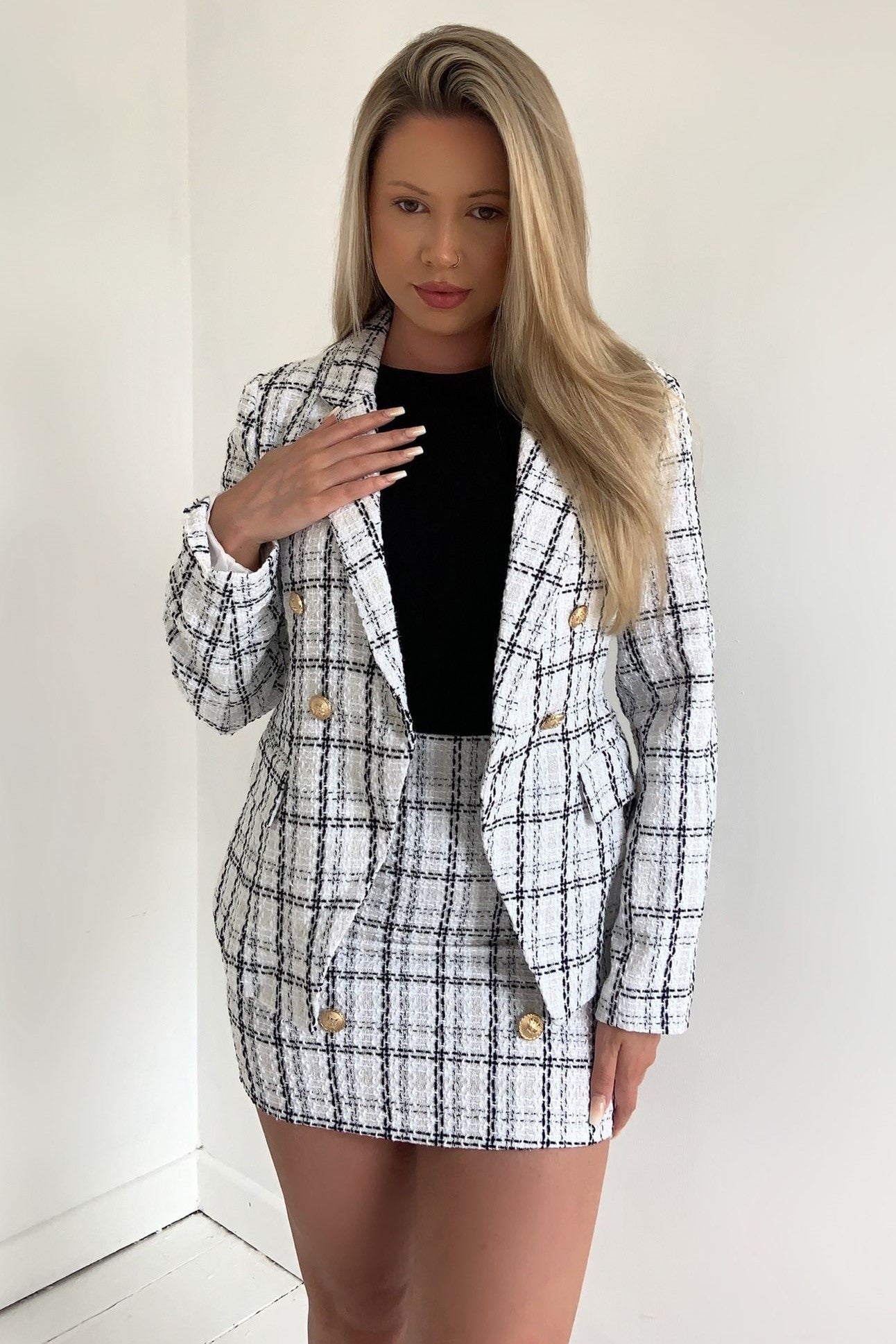 Tweed Blazer with Gold Buttons