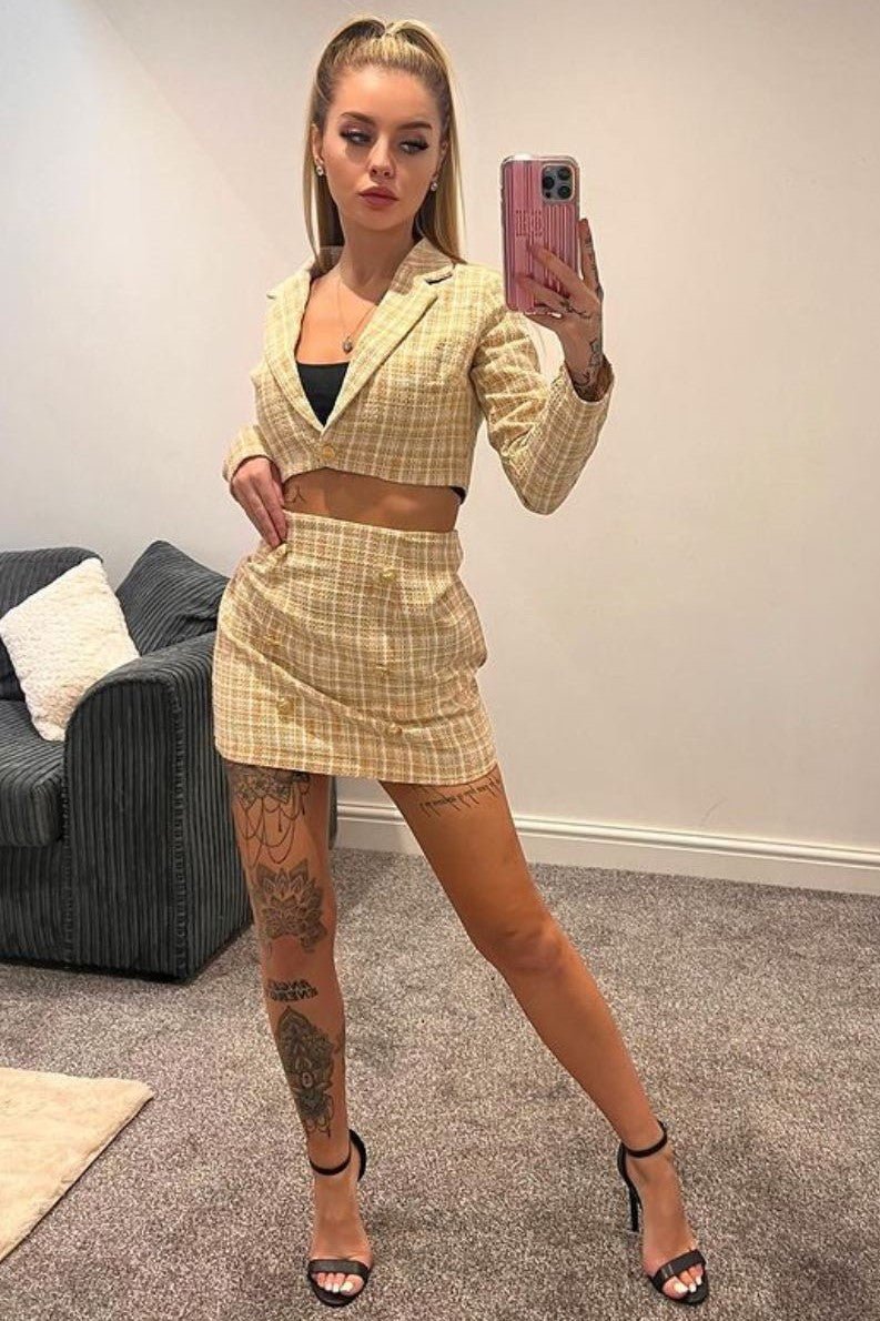 Tweed Cropped Blazer with Gold Button - 2 colours