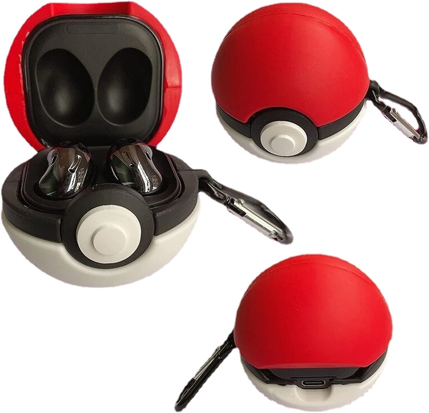 Cute 3D Cartoon Poke Ball Case Compatible with Samsung Galaxy Buds Live/Pro/2/FE - Soft Silicone Charging Box with Hook