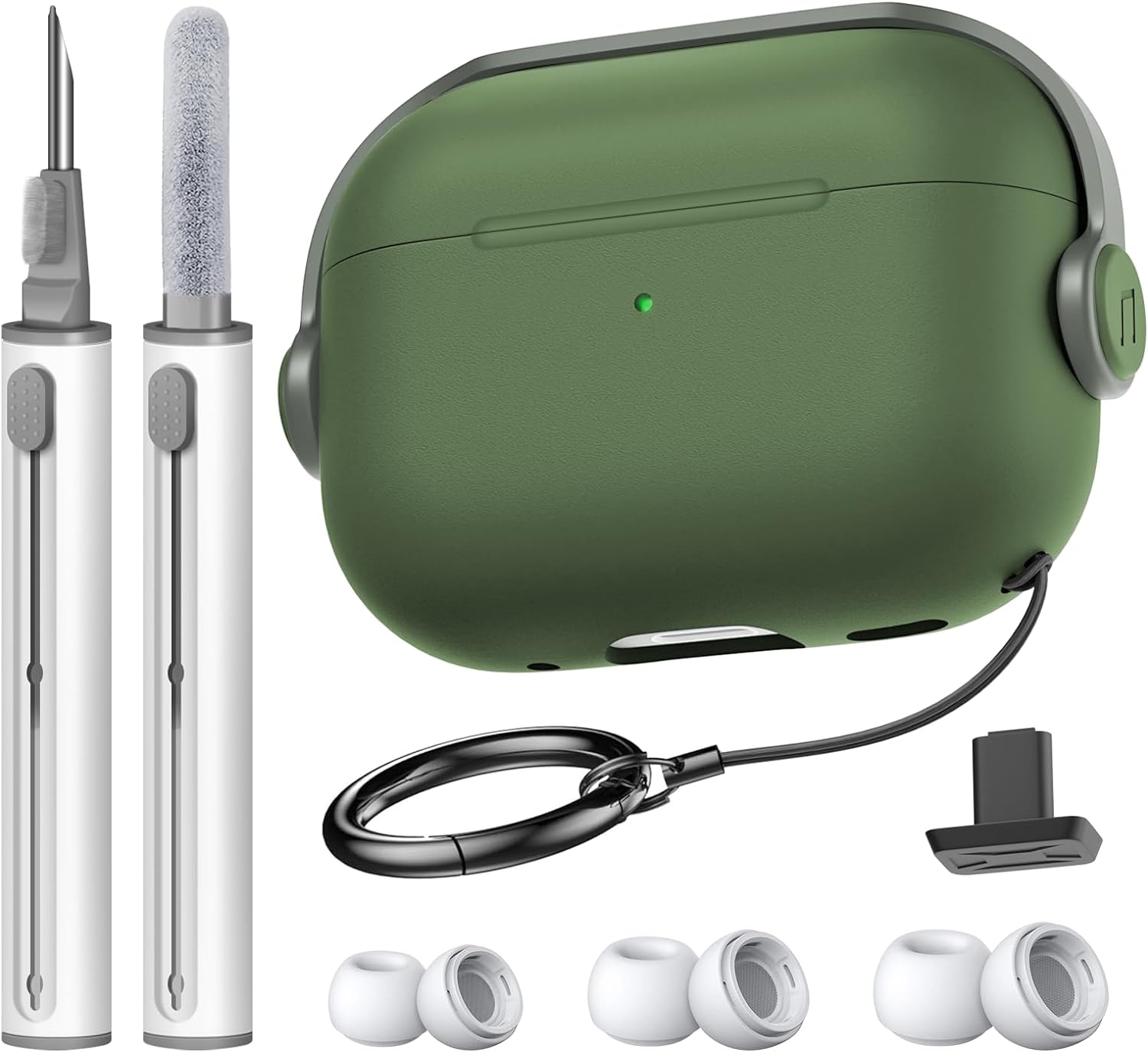 Compatible with Airpods Pro 2nd/1st Generation Case Cover with Secure Lock, Music Headset Earphone Protective Case Cover with Cleaninger Kit and Replacement Ear Tips, Army Green