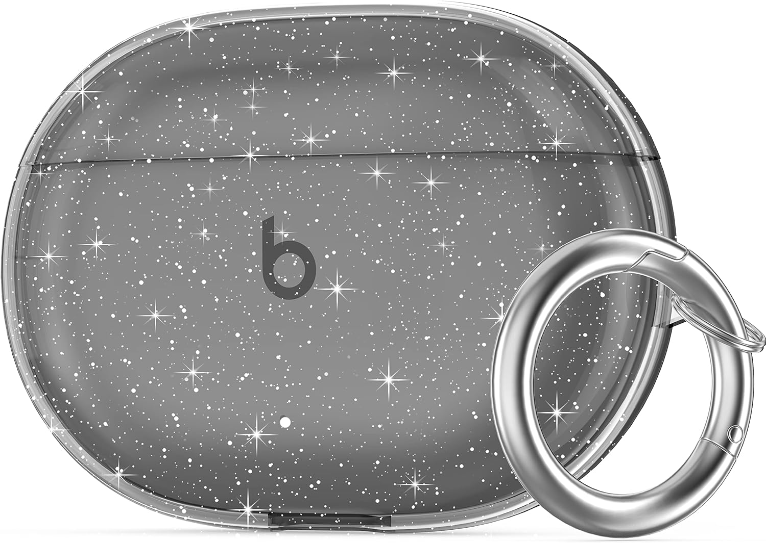 NIUTRENDZ Clear Case for Beats Studio Buds Case Soft TPU Protective Cover with Carabiner Compatible with Beats Studio Buds (Glitter Black)