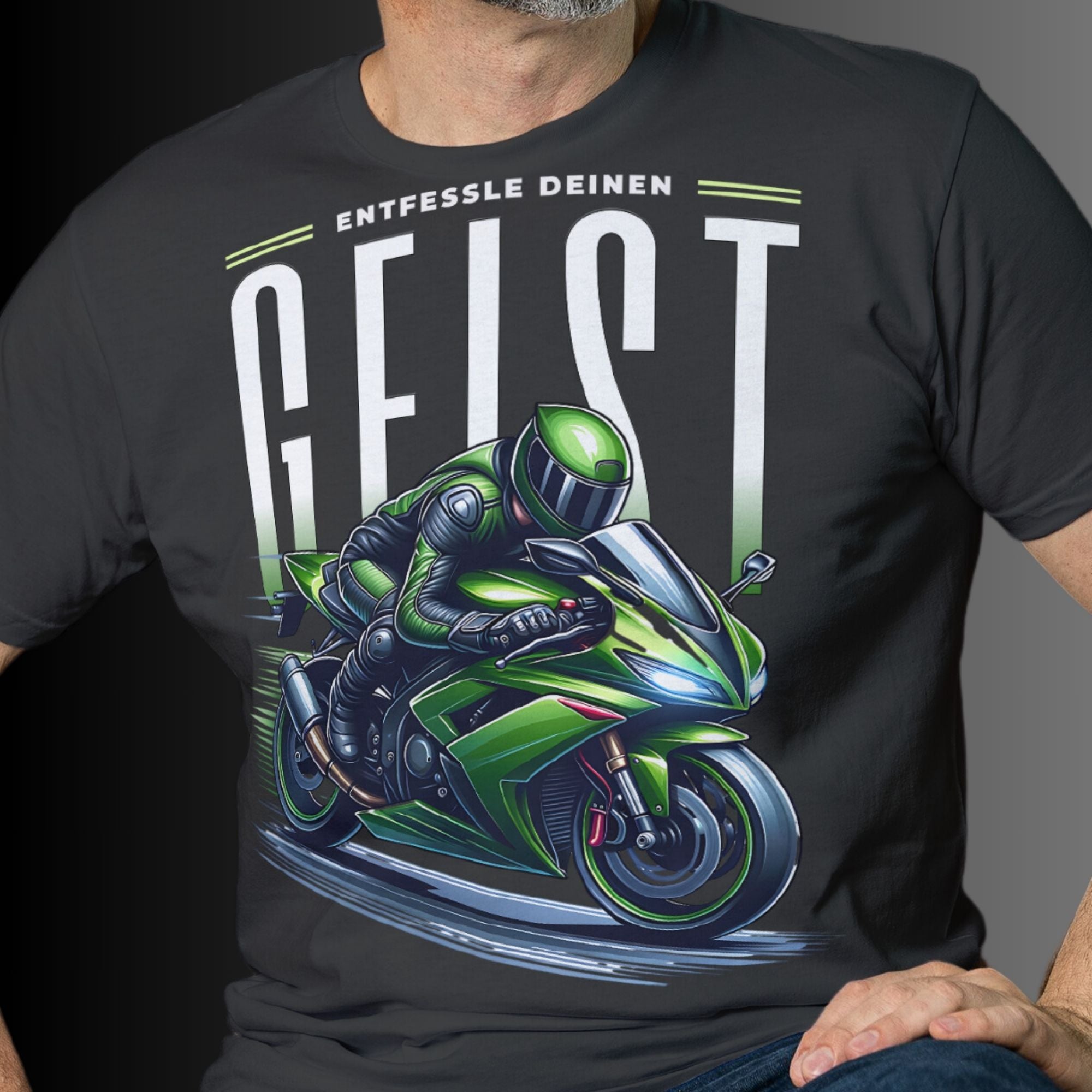 Grünes Motorrad T-Shirt, Entfessle deinen Geist für Motorradfahrer, Biker, Motorrad