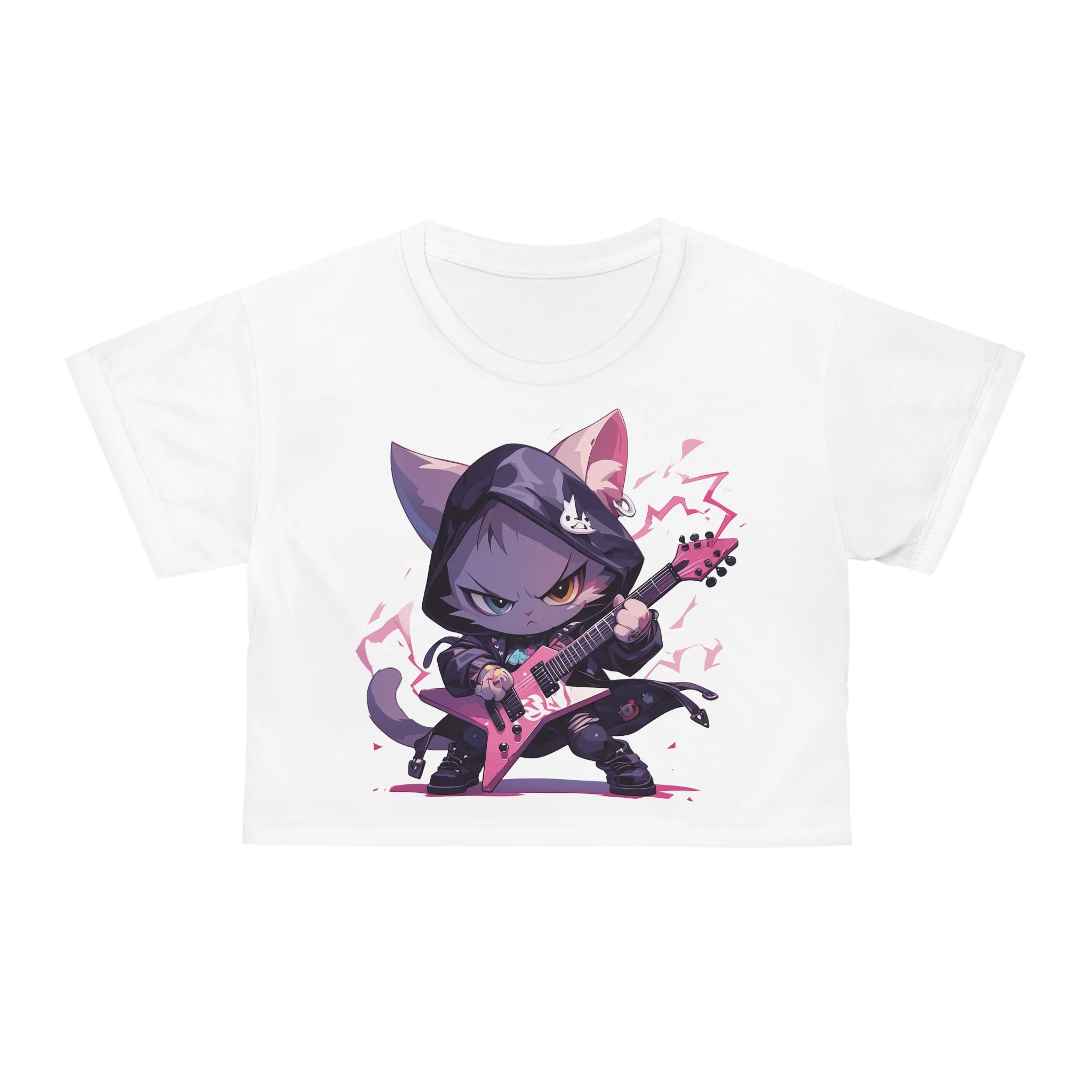 Cute Cat Playing Electric Guitar Crop Top