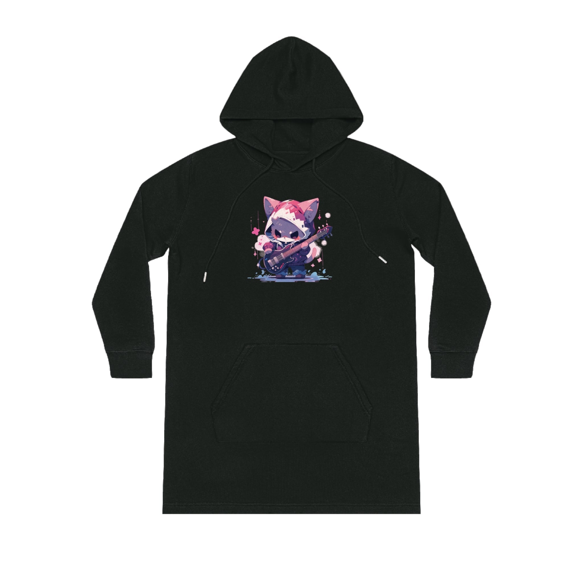 Cute Cat Guitarist Hoodie Dress