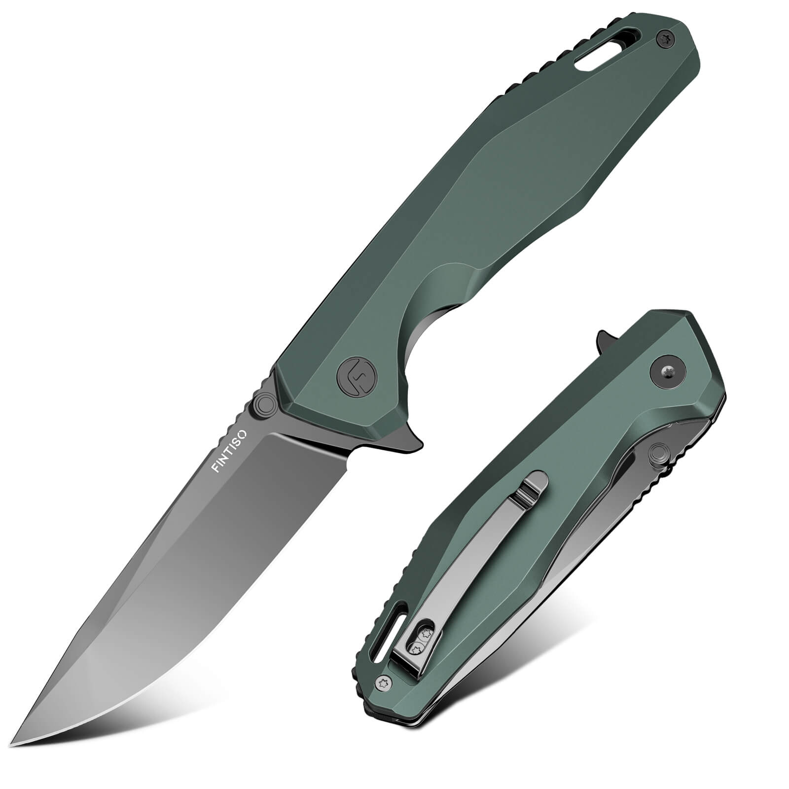 Gray-Green 3.22" Folding Knife | 14C28N Blade | Odyssey | FINTISO