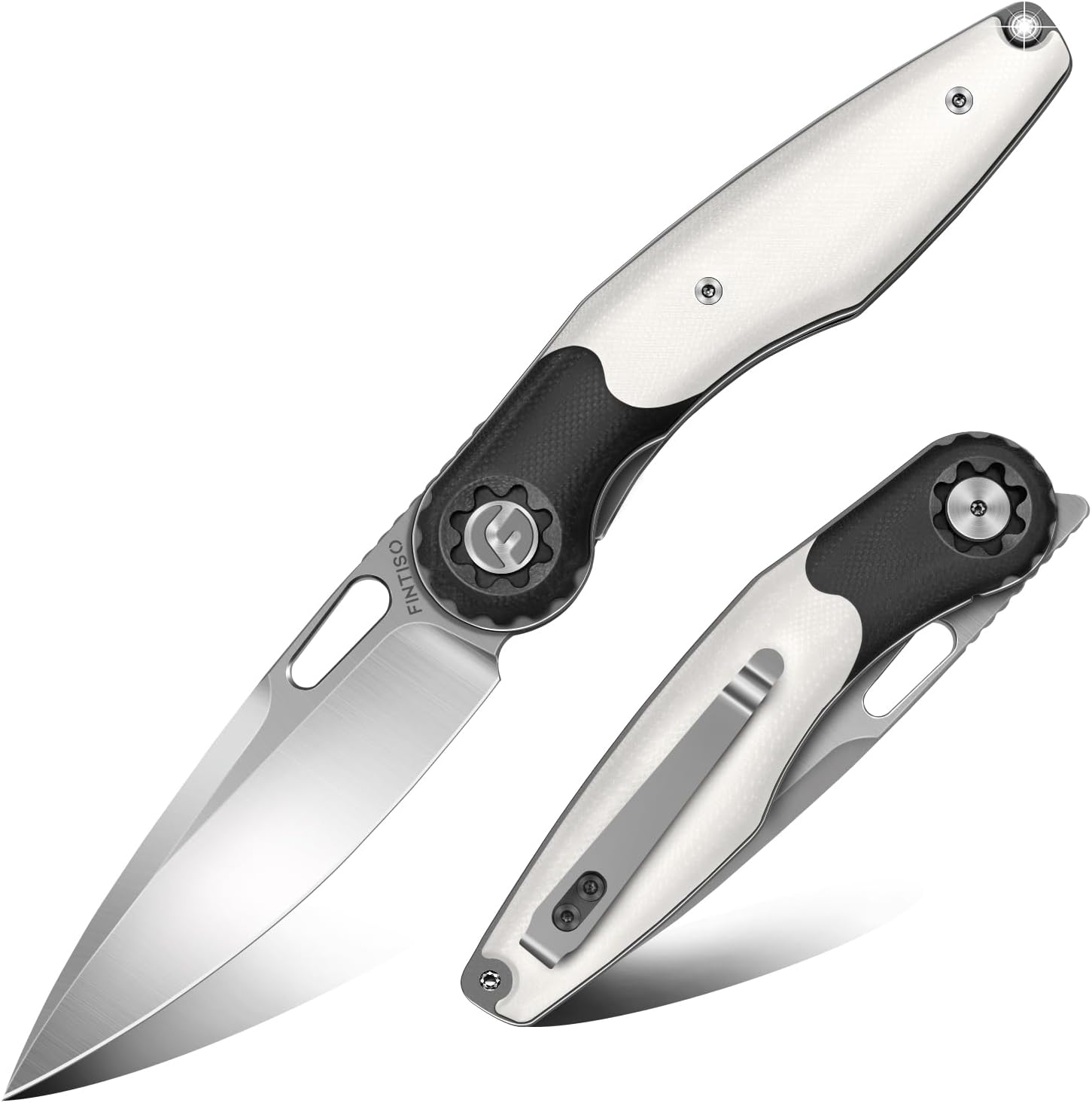 White  3.5" Folding Knife | 14C28N Blade | Rook | FINTISO