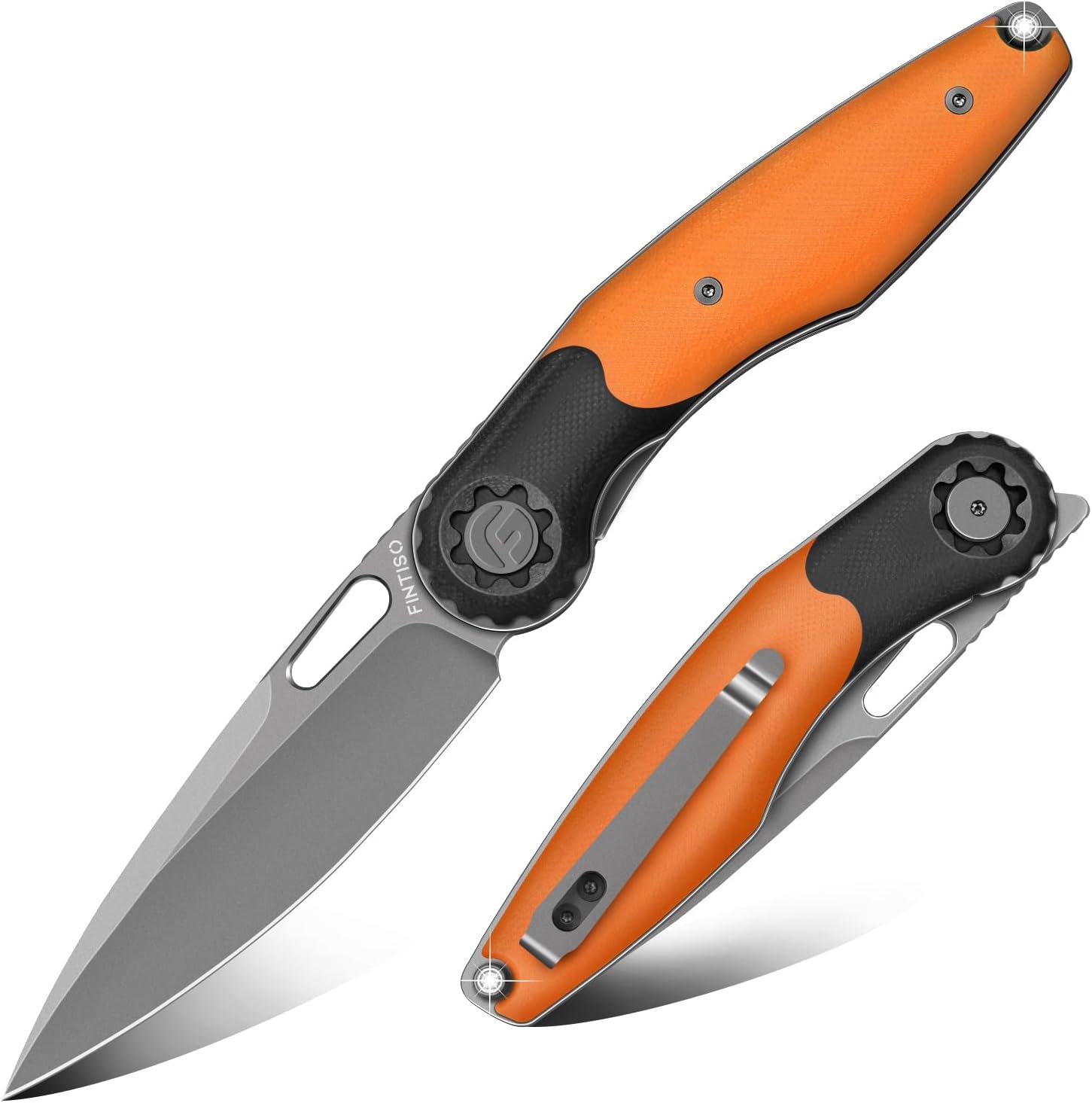 Orange  3.5" Folding Knife | 14C28N Blade | Rook | FINTISO