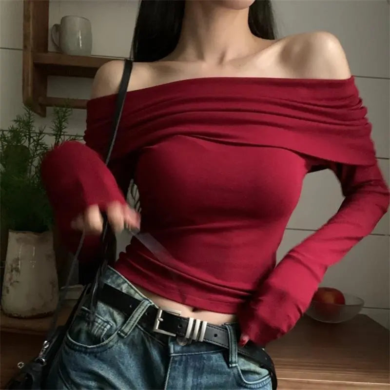 Red Spice Off Shoulder Crop Top - Top Corto Sensual