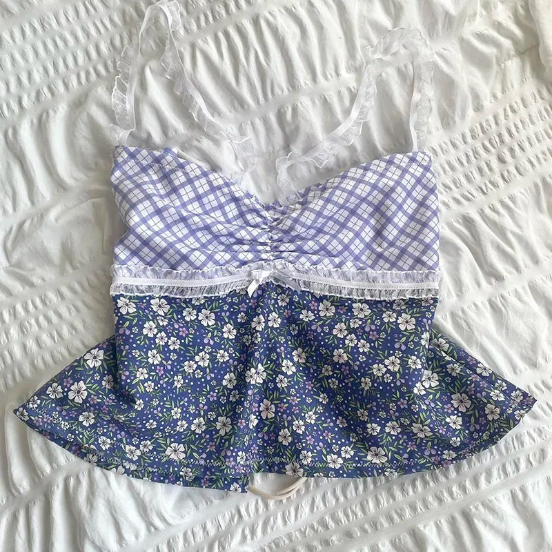 Crop Top Retro Y2K de Encaje Floral