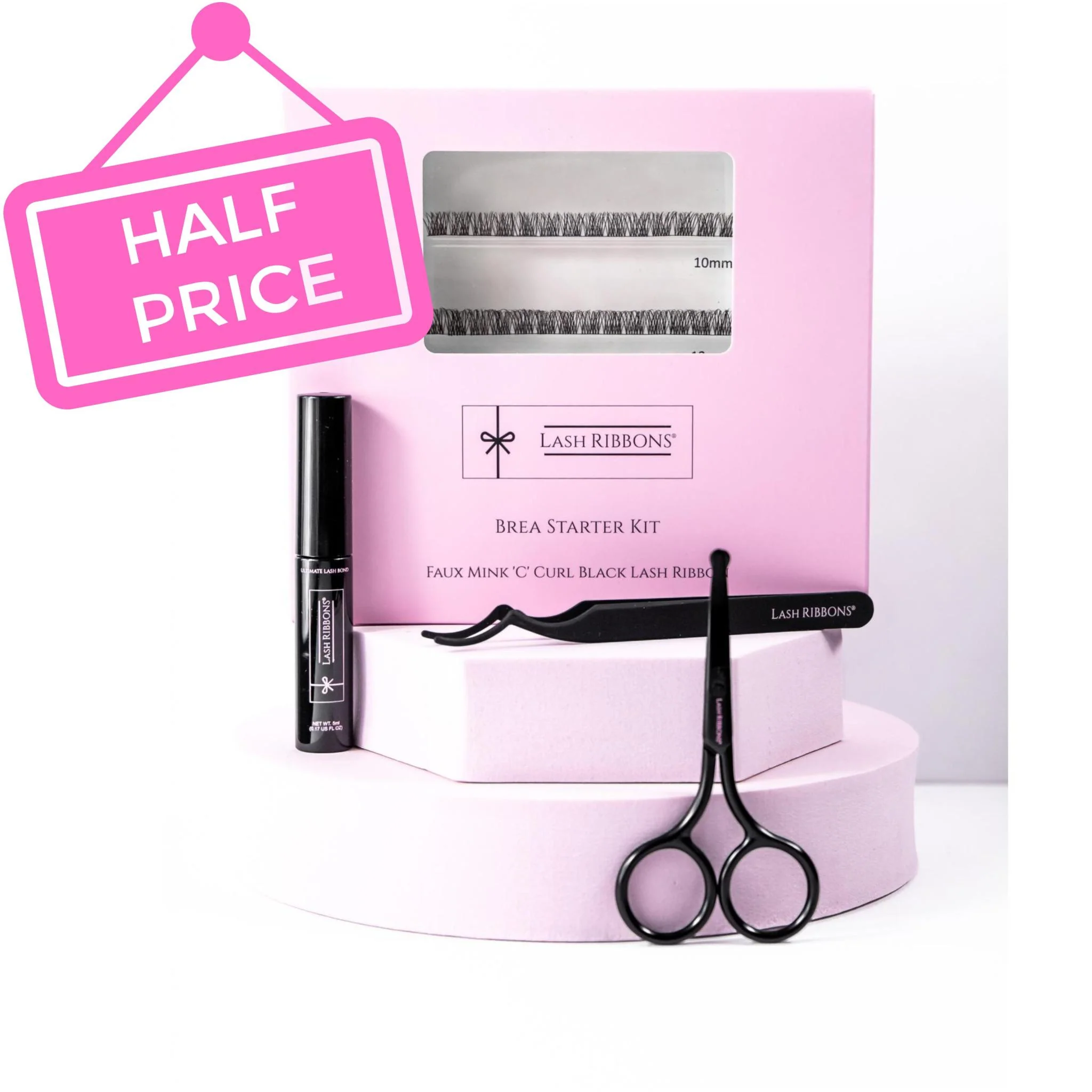 Boxed 'C' Curl Black Half Lash Ribbons® Starter Kit (With Ultimate Bond)