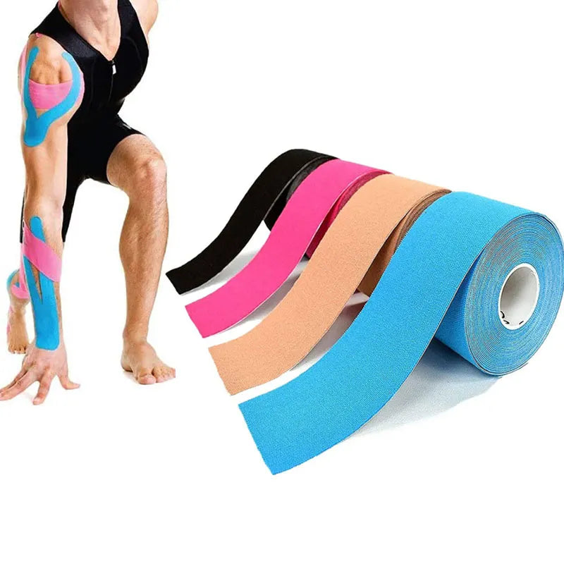 Ruban élastique de kinésiologie 5 cm * 5 m pour la récupération athlétique, soulagement des douleurs musculaires, genouillères de soutien pour le fitness en salle de sport, bandage."