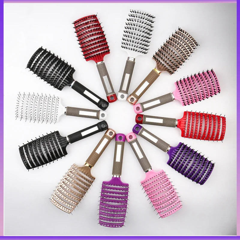 Brosse à cheveux avec poils en nylon et soies, brosse pour massage du cuir chevelu .