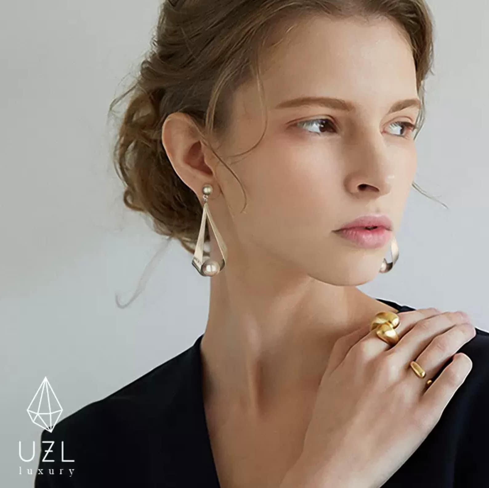 Water drop golden silver earrings